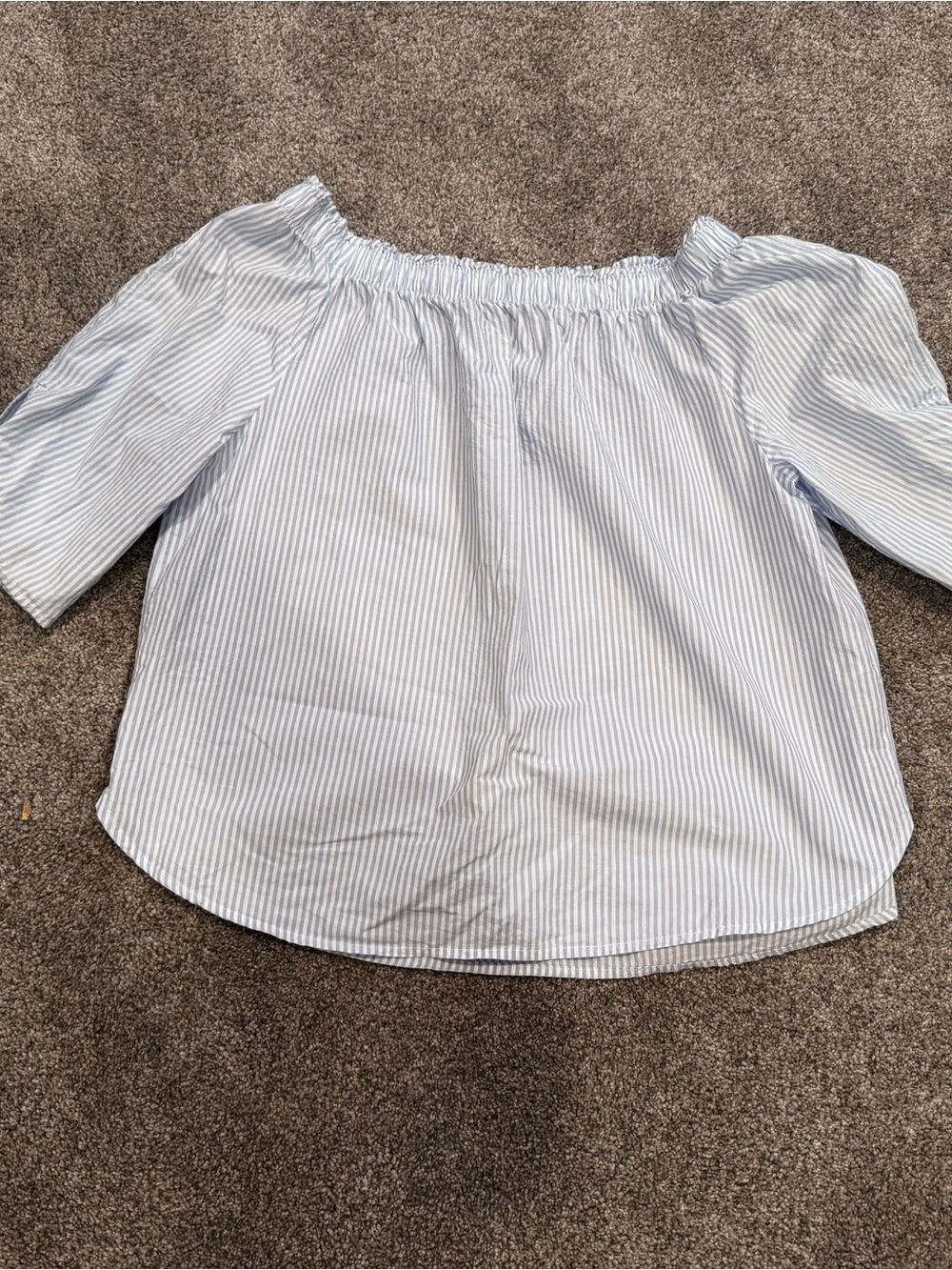 H&M White and Light Blue Striped Off-Shoulder Top